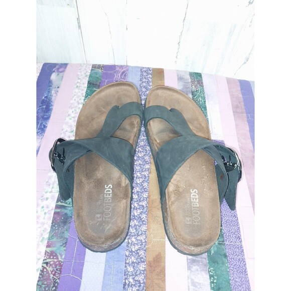 White Mountain Harley Footbed Sandals Black Leather Nubuck womens 9m - Picture 11 of 13